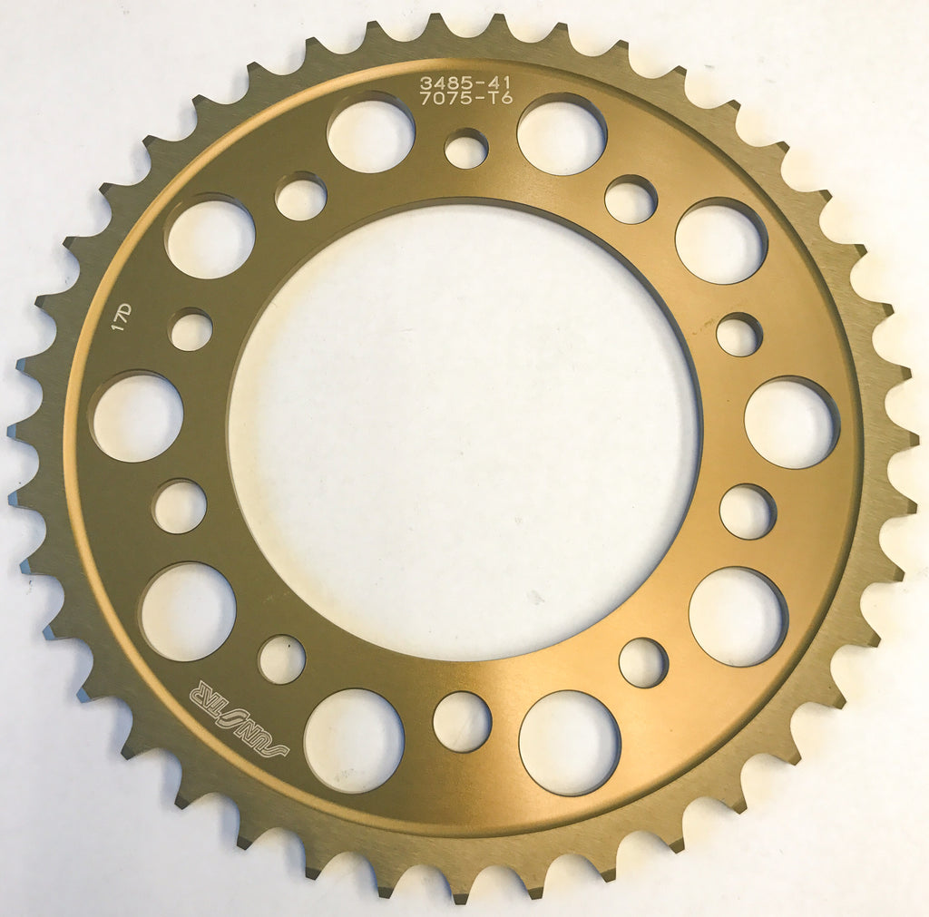 Sunstar aluminum rear sprocket 41-tooth for 520 chain, shown with gear teeth and mounting hole details.