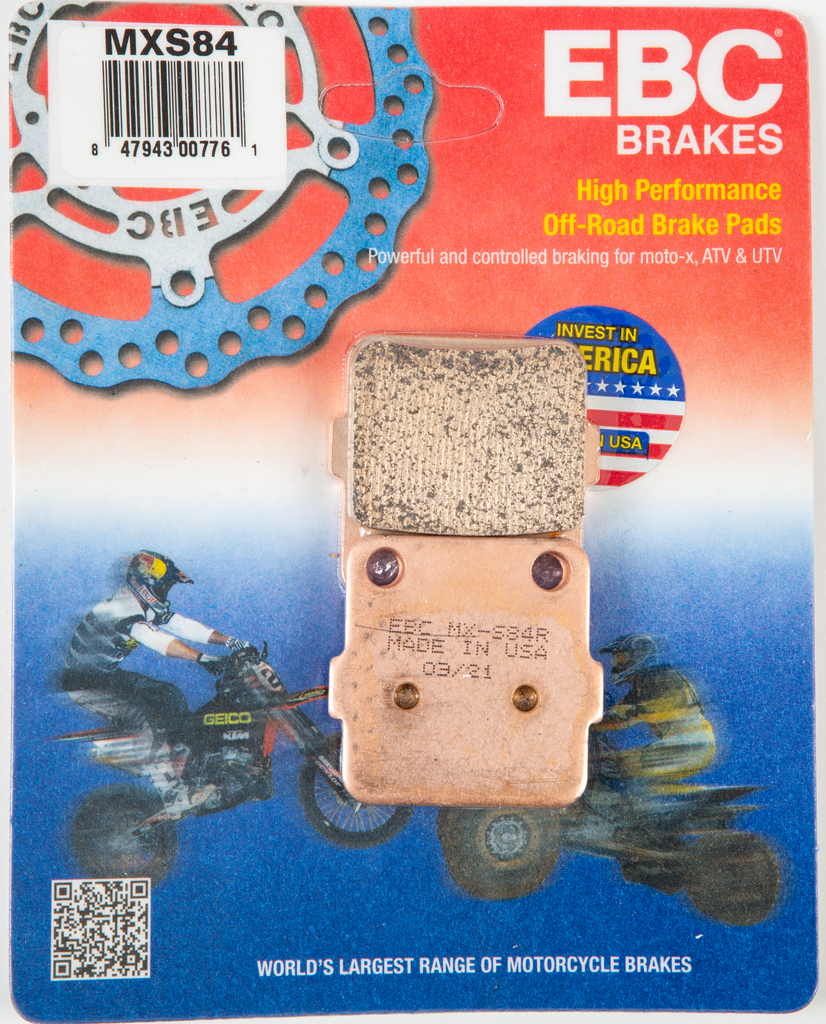 EBC Motorcycle Brakes MX84 Extreme Pro brake pads for motorcycle MXS series, shown in a close-up image with detailed brake pad design.