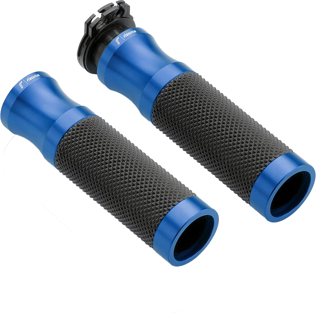 Blue RIZOMA Sport 22mm motorcycle grips with textured rubber surface, designed for enhanced grip and control.