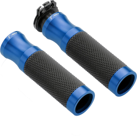 Blue RIZOMA Sport 22mm motorcycle grips with textured rubber surface, designed for enhanced grip and control.
