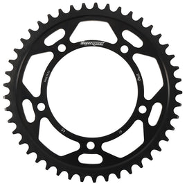 Steel 45-tooth rear edge sprocket for Suzuki GSX-R750 by Supersprox, black finish, designed for 525 chain compatibility.