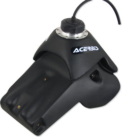 Acerbis black street fuel tank, 3.3 gallons capacity, durable plastic with mounting points for motorcycle fuel system.
