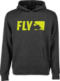 Fly Racing Fly Youth Primary Hoodie in charcoal, showing a close-up of the brand logo and soft fabric texture.