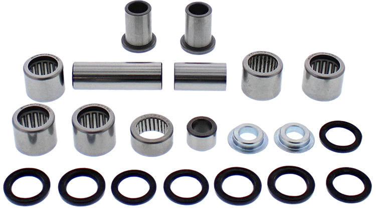 All Balls suspension linkage kit with bearings and seals, featuring multiple components and a black and silver finish.