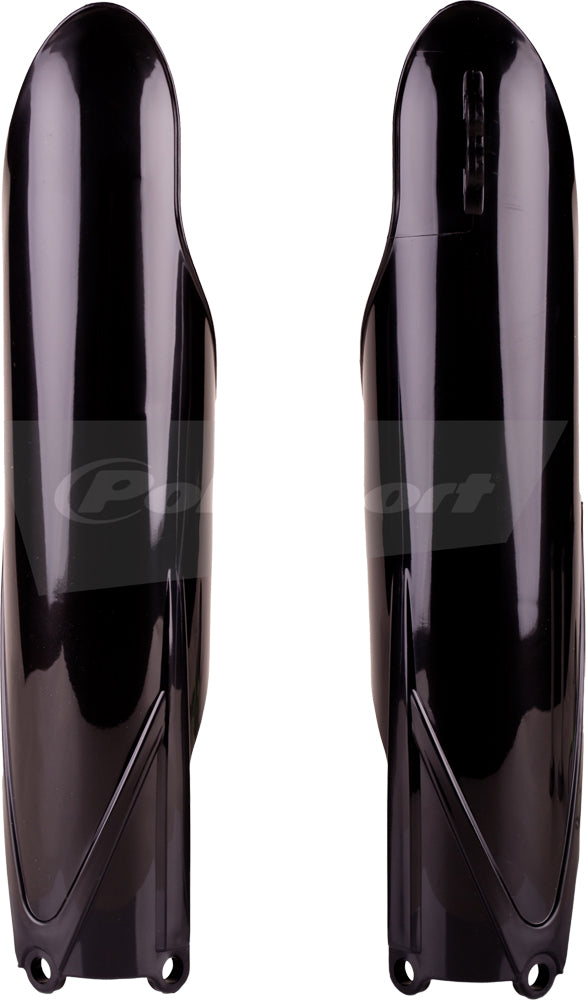 Polisport Plastics black fork guards for motocross bikes, model 64-38211, shown on a white background.