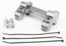 Load image into Gallery viewer, HeliBars handlebar risers 281-0211 mounted on motorcycle handlebars, showing the sturdy aluminum risers with bolt attachments.