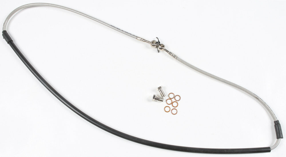 GBRAKES steel front brake line for Yamaha models, showing the durable metal brake hose with fittings and mounting points.