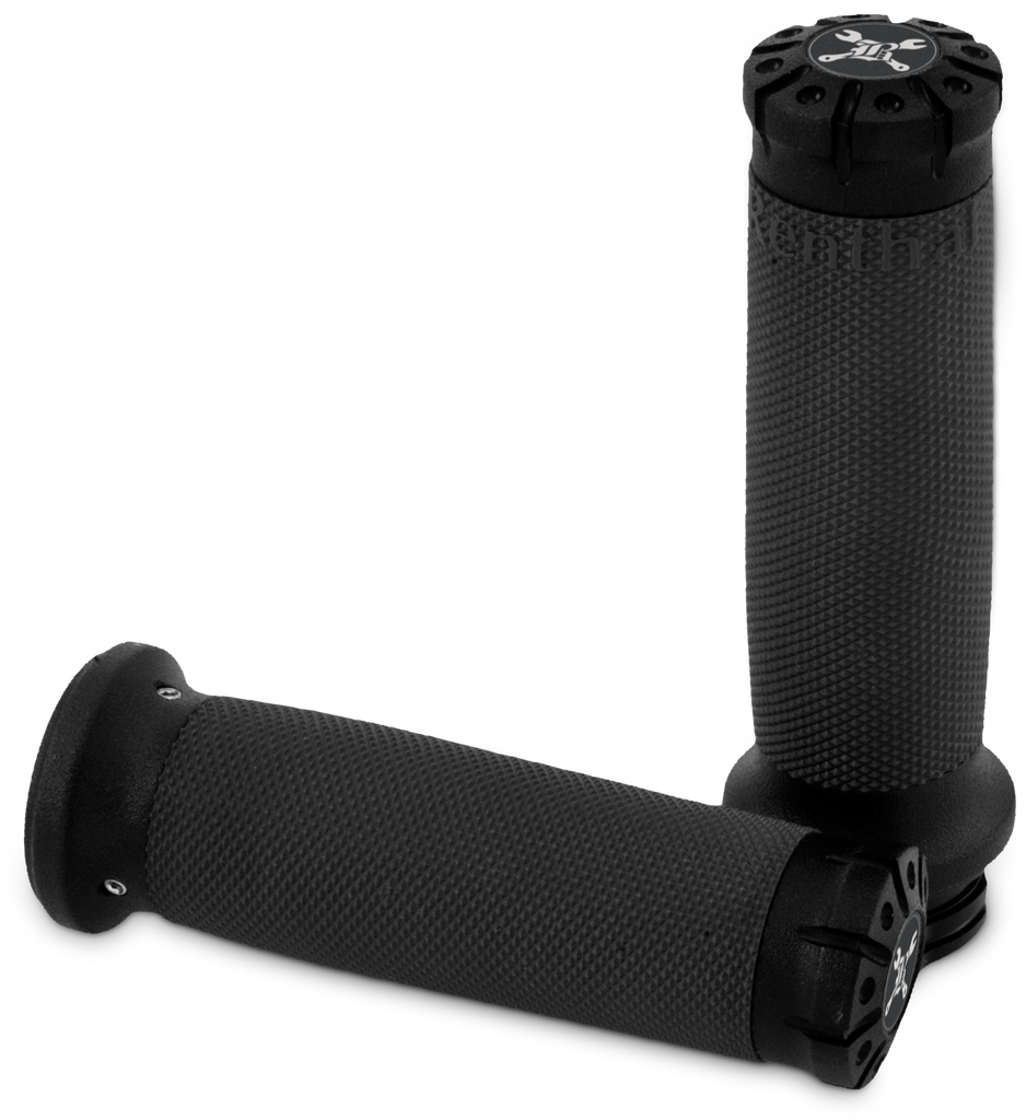 Burly Brand Hawk Billet Handle Grip Set for 08-24 throttle, black grips with textured surface for motorcycle handlebars.