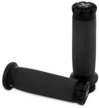 Load image into Gallery viewer, Burly Brand Hawk Billet Handle Grip Set for 08-24 throttle, black grips with textured surface for motorcycle handlebars.
