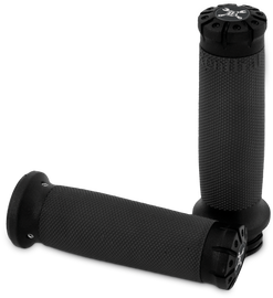 Burly Brand Hawk Billet Handle Grip Set for 08-24 throttle, black grips with textured surface for motorcycle handlebars.