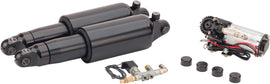 Arnott Fox Series Air Shocks for Harley Softail and FLT motorcycles, black suspension with rebound adjustment.