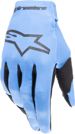 Alpine Star Radar Gloves in light blue and black, showing the flexible design and textured palms for enhanced grip.