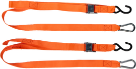 Orange Fire Power 1.5-inch X 6-foot soft-tie tie-down strap, 2-pack, with durable soft ties for securing cargo.