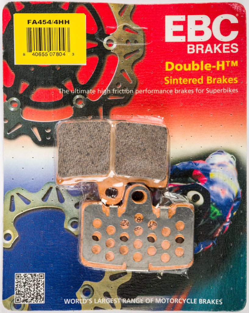 EBC Motorcycle Brakes Brake Pads 15-454/4H set, high-performance brake pads for motorcycles, showing the brake pad design and packaging.
