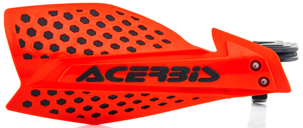Acerbis Ultimate X motorcycle handguard in red and black with mounting hardware, designed for off-road or motocross bikes.