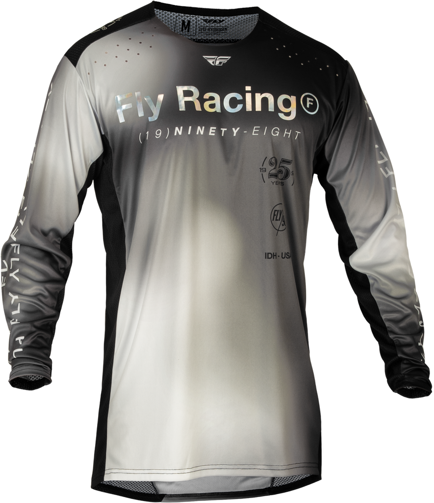 Fly Racing Lite Se Legacy Jersey in light grey and black, medium size, lightweight motocross jersey with breathable fabric.