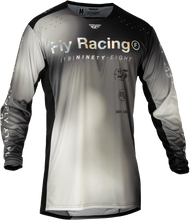 Load image into Gallery viewer, Fly Racing Lite Se Legacy Jersey in light grey and black, medium size, lightweight motocross jersey with breathable fabric.