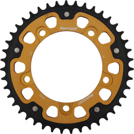 Supersprox rear stealth aluminum and steel 43-tooth sprocket for Suzuki GSX-R750 motorcycle, gold-colored finish.