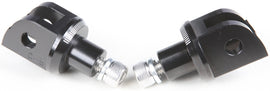 PUIG Footpeg Adapter 561-06453BK for motorcycle foot controls, showing black metal mounting component on a motorcycle.