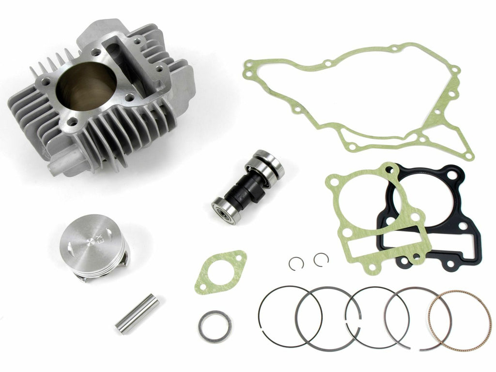 BBR 143cc big bore engine kit for Kawasaki KLX110, showcasing the engine components and polished metal parts.