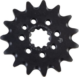 Steel 15-tooth Fire Power front CS sprocket for Honda CRF250 motorcycle, featuring durable construction and precise gear fitment.