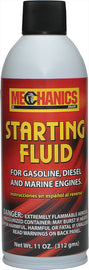 Mechanics brand starting fluid in an 11oz container, designed for engine and mechanical applications, shown in the image.