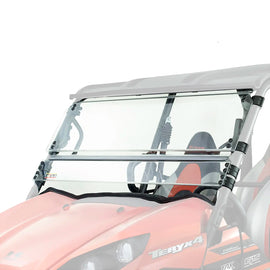 Kolpin Poly Front Windshield for street vehicles, full tilt design, clear polycarbonate material, mounted on a bike or ATV.