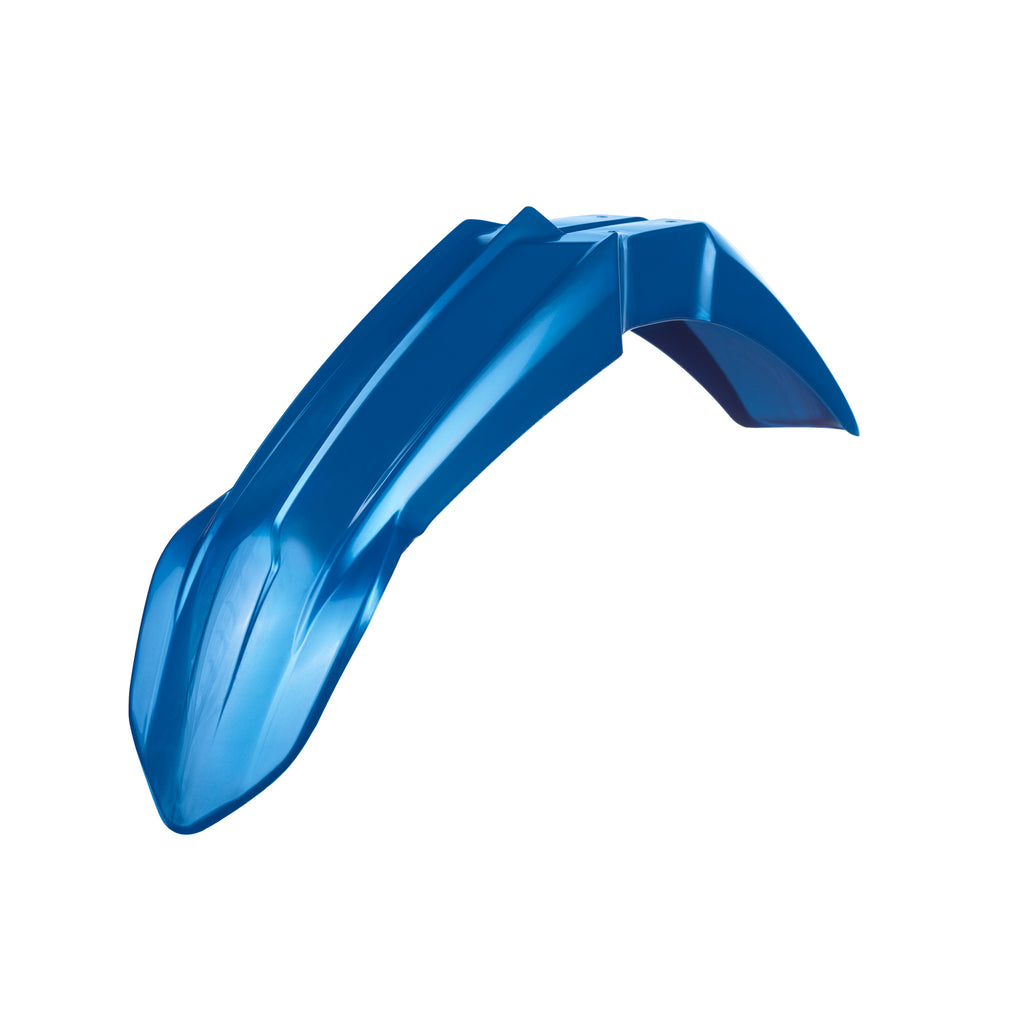 Polisport Plastics front fender for Yamaha motocross bike, showing the white plastic design with mounting points.