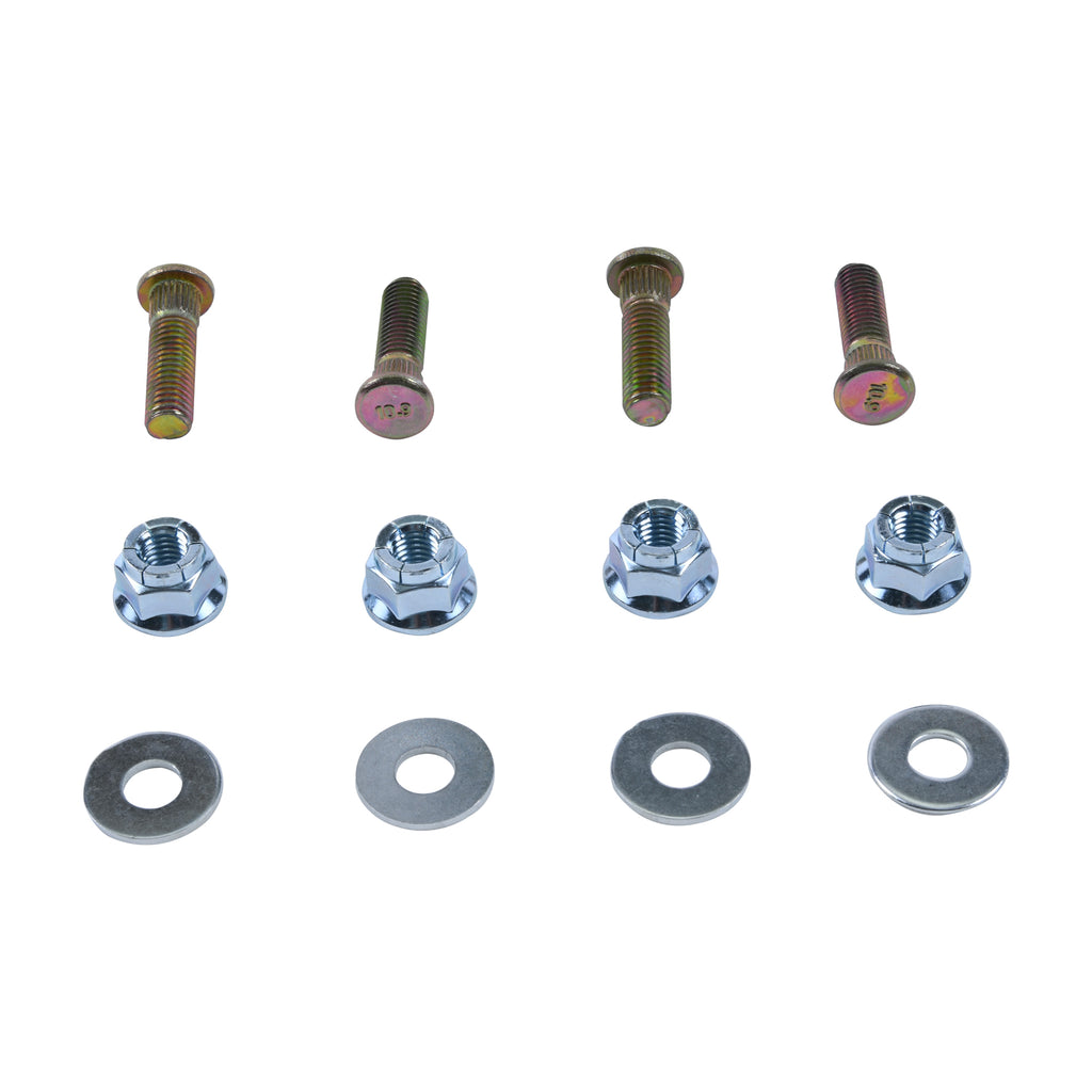 All Balls Wheel Stud Kit 28-51124, automotive hardware with metal wheel studs and fittings, arranged on a clean surface.