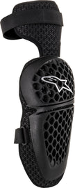 Alpine Star Youth Bionic Plus Knee Protectors in Sm/Md, black with adjustable straps and knee padding for youth motocross riding.