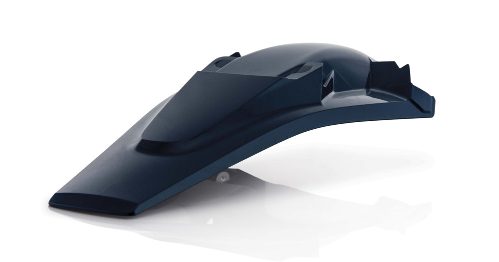 Acerbis dark blue rear fender for motorcycle, showcasing its curved plastic design and mounting points.