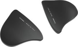 Pair of black RIZOMA mirror block-off plates with Yam design, designed as accessories for motorcycle mirrors.