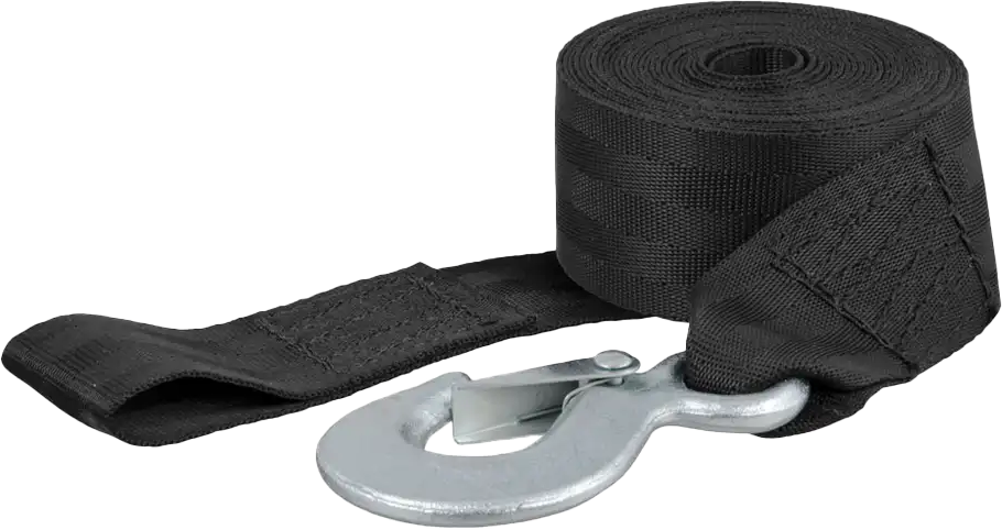CURT 15-foot winch strap 52-3034, durable tie-down strap with hooks, used for securing loads during transportation.