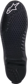 Alpine Star Tech 10 Supervent riding boot sole in black and white, size 11/12, showing the textured bottom and vented design.