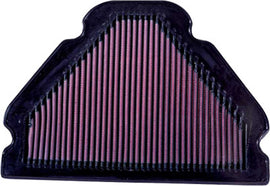 K&N air filter 749098 for vehicle engine, reusable cotton filter element with rubber frame, close-up view of filter surface