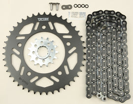 VORTEX sprocket and chain kit with 15/43t black steel sprockets for RX3 520-114L motorcycle drivetrain components