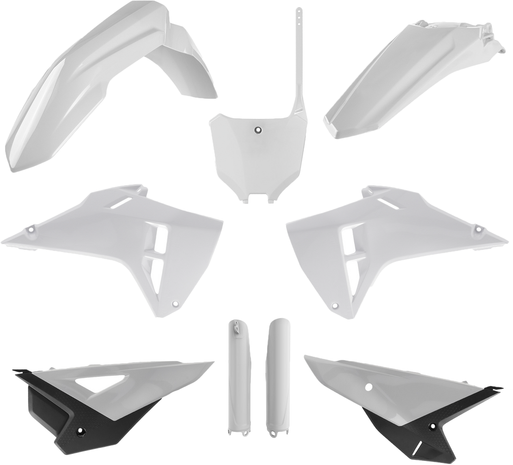 Polisport Plastics Honda CRF restyle kit in white, body panel set including front and side plastics for motorcycle customization.