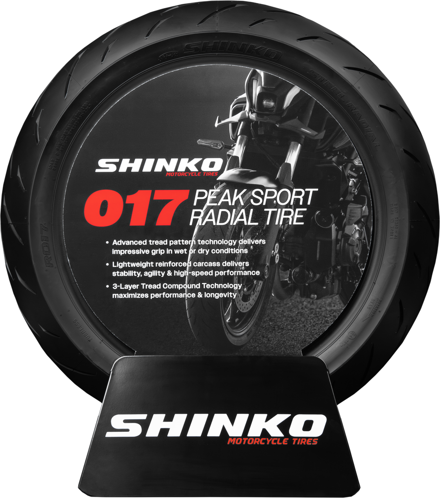 Shinko Tire Insert 017 999 tire insert designed for motorcycle tires, showing the black rubber insert with branding details.