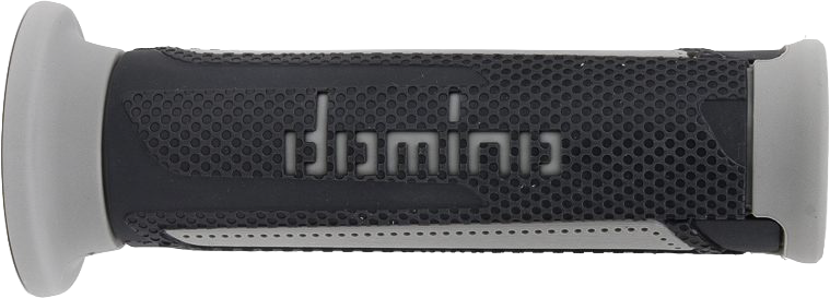 Pair of DOMINO RACING A350 Turismo grips in anthracite and grey for motorcycle handlebars.