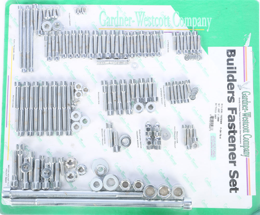 Gardner-Westcott Big Twin Builder Set 07-17 Softail models, tools and parts for motorcycle assembly, displayed on a workbench.