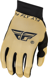 Fly Racing Pro Lite Gloves in khaki and black, large size, showing the lightweight, breathable motocross glove design.