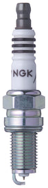 NGK 2-DCPR7EIX-S spark plug with iridium tip, shown with metal shell and ceramic insulator for automotive engine performance.