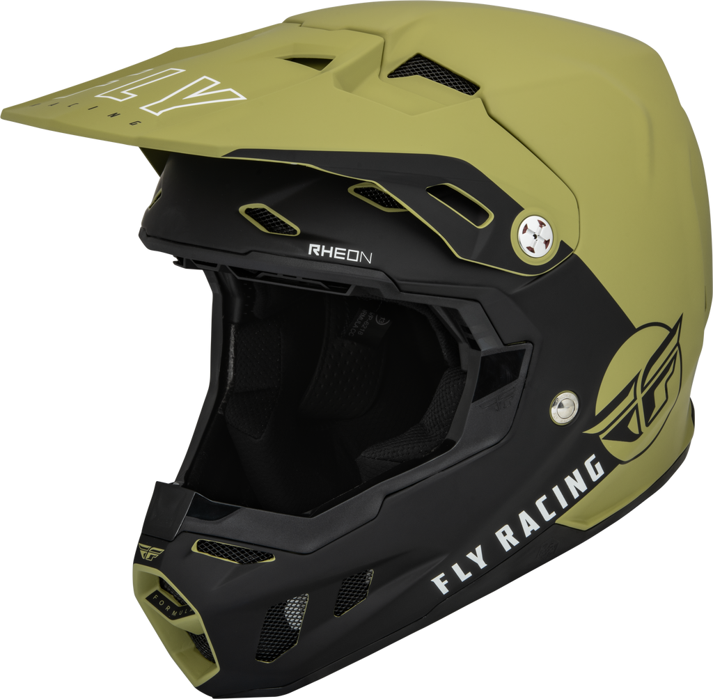 Fly Racing Formula CC Centrum helmet in matte olive green and black, XL size, designed for motorcycle riding safety.