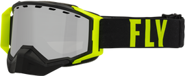 Fly Racing Zone Pro Snow Goggle with black frame, high-visibility accents, silver mirror and smoked lens for outdoor snow sports.