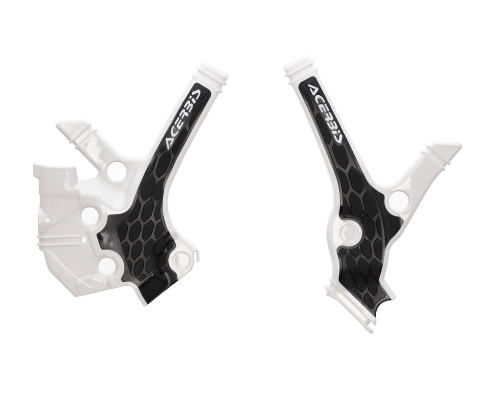 Acerbis X-Grip KTM off-road frame guard in white and black mounted on a motorcycle frame.
