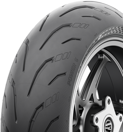 Michelin Power 6 rear motorcycle tire, 140/70ZR17 66W radial tubeless tire with tread pattern for enhanced grip and performance.