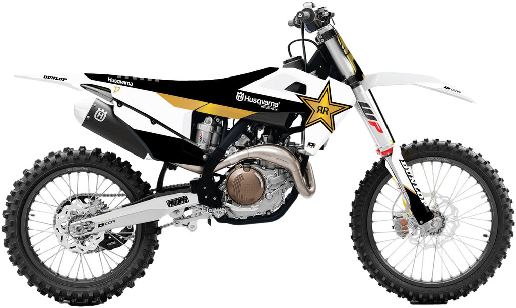 DCOR Rockstar Husqvarna TC/FC 125-450 complete kit with white background, includes essential components for motorcycle maintenance.