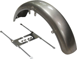 HardDrive front fender with chrome brackets for early style Harley Davidson motorcycle, includes mounting brackets.