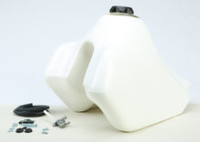 Load image into Gallery viewer, IMS Fuel Tank White 4.9 Gallon with black cap and mounting brackets, designed for motorcycle or off-road vehicle fuel storage.