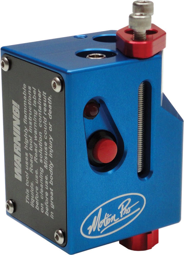 Motion Pro Ev6 Fuel Injector Cleaner Kit tools with spray nozzles and hoses for cleaning fuel injectors.
